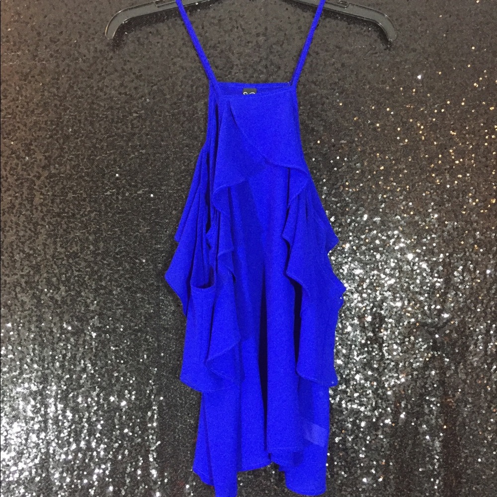 Royal blue ruffle blouse